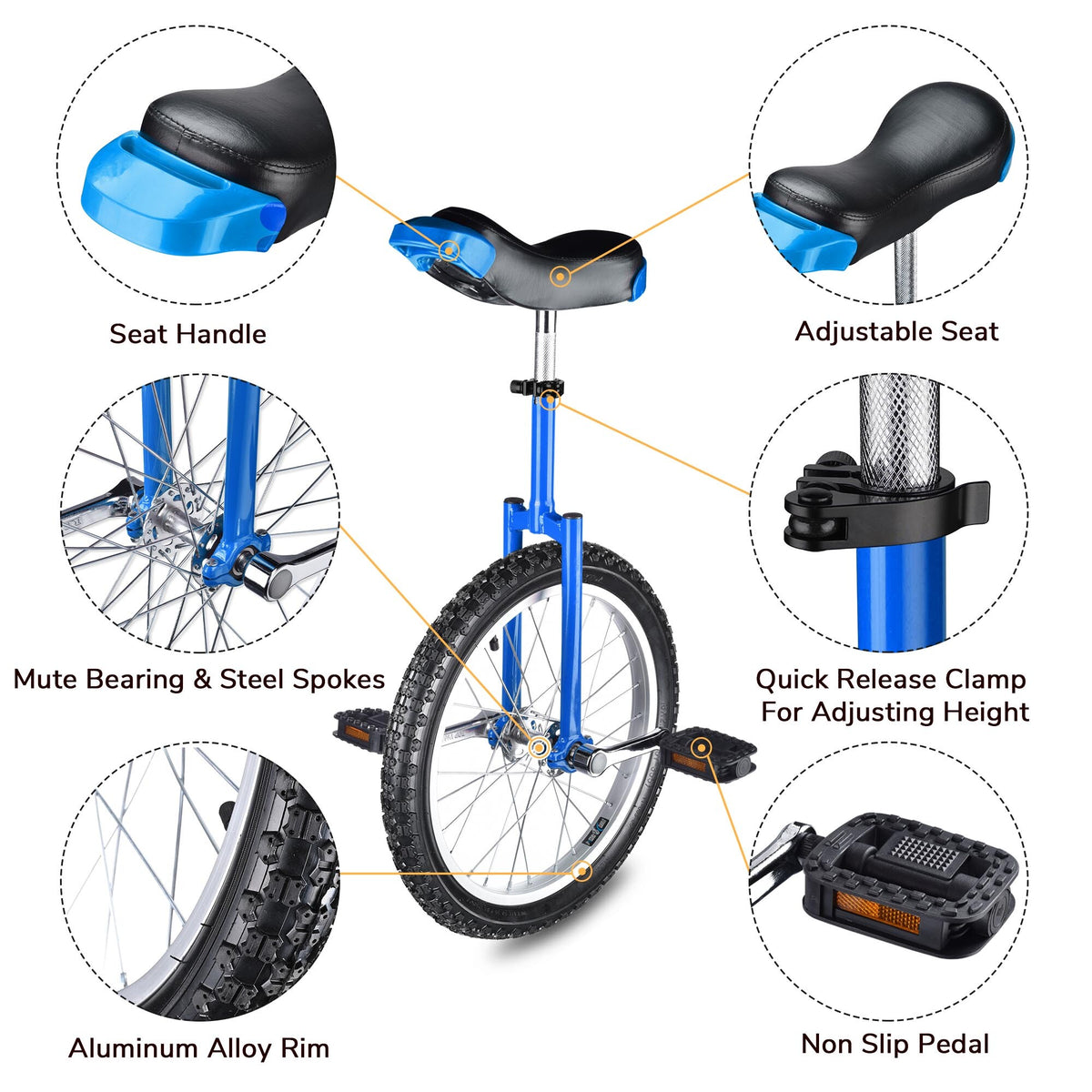 Outdoor Unicycle with Adjustable Seat for Fitness & Balance Training