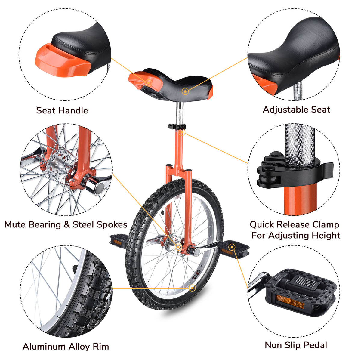 Outdoor Unicycle with Adjustable Seat for Fitness & Balance Training