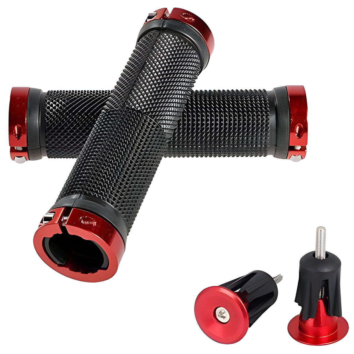 Ergonomic Bicycle Handlebar Grips with Aluminum Alloy End Plugs - Comfortable Non-Slip Fit