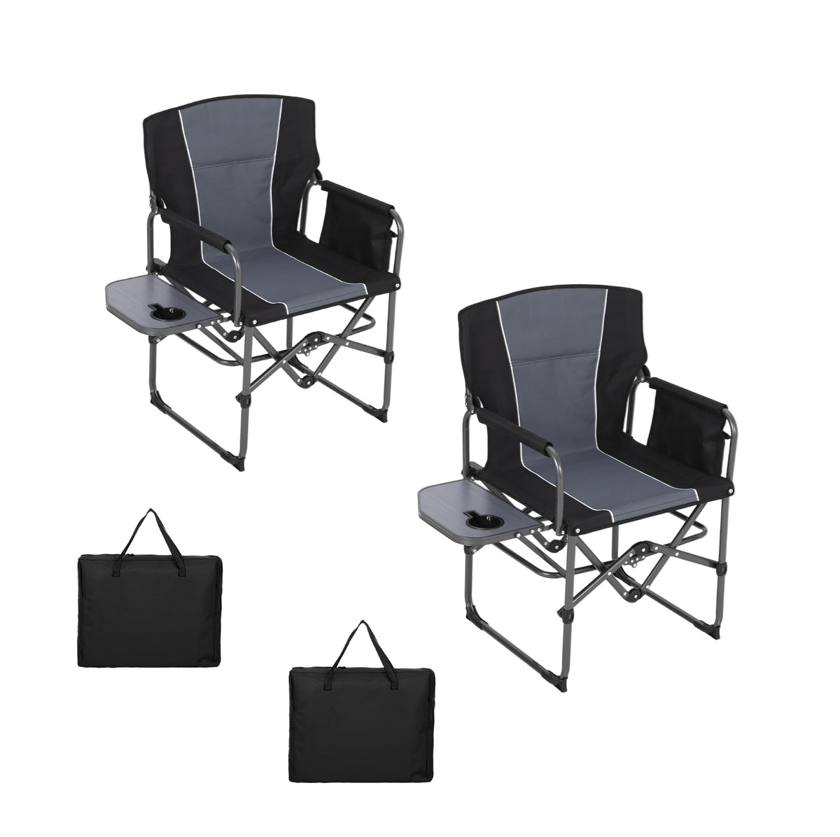 Heavy Duty Folding Camping Chairs with Side Table & Bag 2-Pack