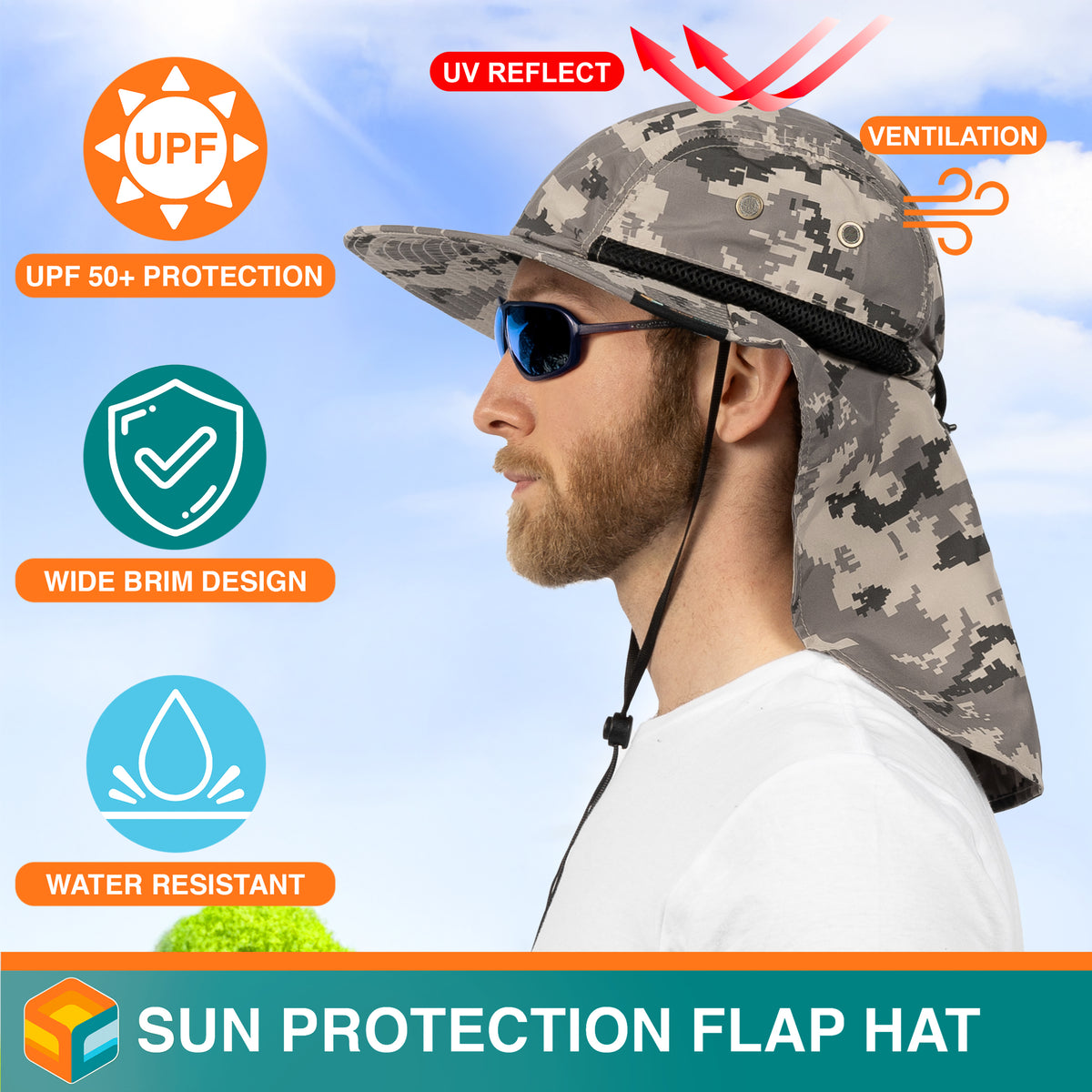 Wide Brim Sun Hat UV Protection Bucket Hat for Hiking Camping Fishing Men