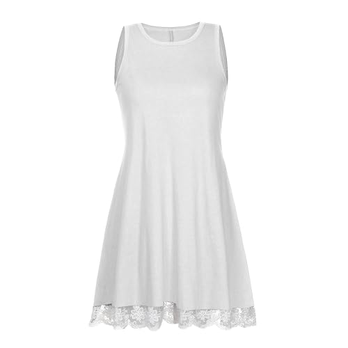 Borniu Summer Dresses for Women 2024 Casual Beach Sleeveless Tank Dress Crewneck Swing T Shirt Dresses Pockets Loose Sundress Style B-white