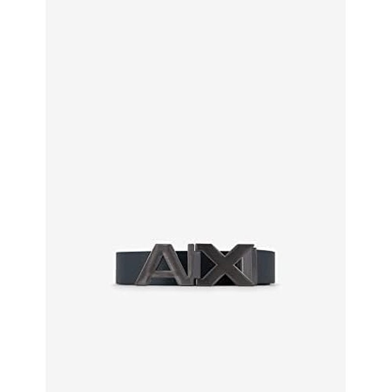 Armani Exchange mens Leather Wide Logo Belt Buckle