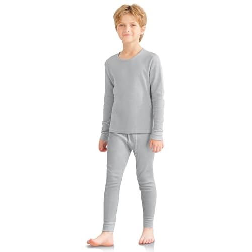 VZV Kids Thermal Underwear Set, Boys Waffle Thermal Underwear Set Long Sleeve Top and Bottom for Skiing, Cold Weather