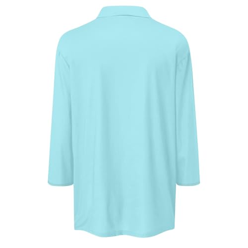 Generic 3/4 Sleeve T Shirts for Women,Polo Shirts for Women V Neck Polo Plain Business Fashion Cotton Casual Loose Fit Blouse Tops for Women Sexy Womens 3/4 Sleeve and Blouses Tunic Dressy (Blue,XX)