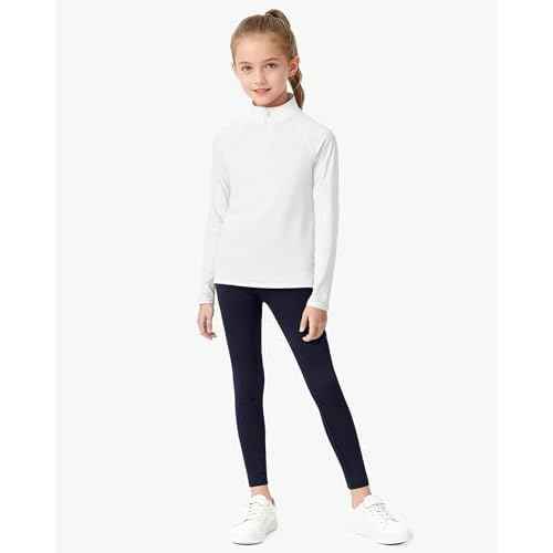 Girls Long Sleeve Shirts Quick Dry Athletic Tops Quarter Zip Pullover Kids Teens Sportswear for Golf Yoga Tennis 5-14 Years