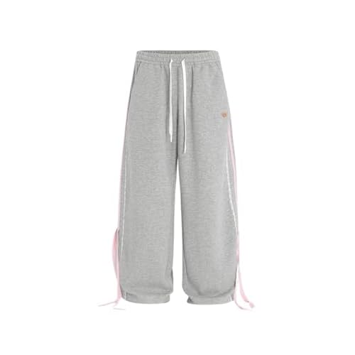 Aelfric Eden Lace Stripe Patchwork Sweatpants Casual Baggy Pant for Women Wide Leg Elastic Drawstring Trousers