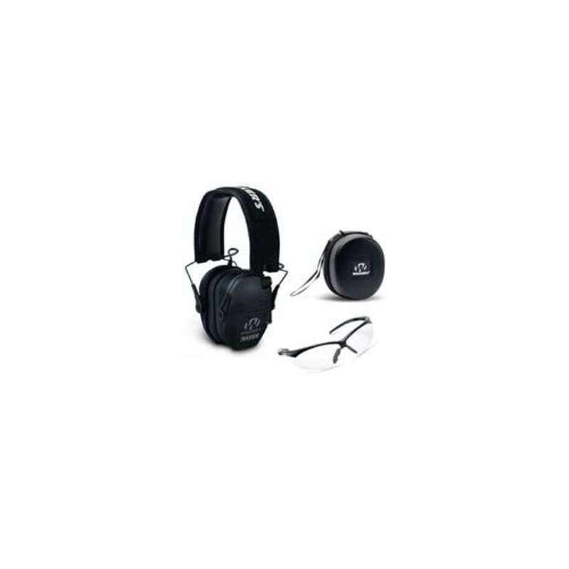 Walker's Razor Slim Electronic Muff with Case and Shooting Glasses (Black) Bundle (3 Items