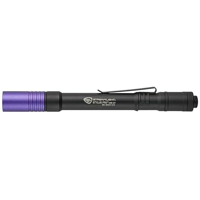 Streamlight 66148 Stylus Pro USB 400nm UV Rechargeable Penlight with 120V AC Adapter, USB Cord and Nylon Holster, Black