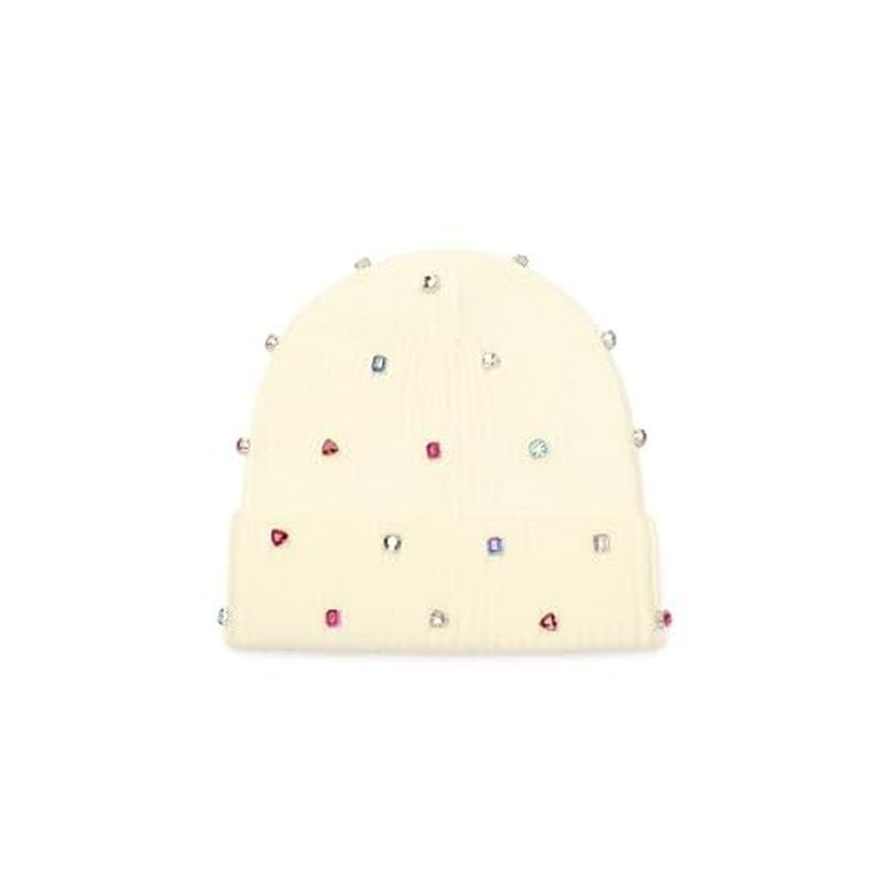 kate spade new york Women's Embellished Beanie, Winter Knit Hat, Wool Blend, Cream Multi, OS