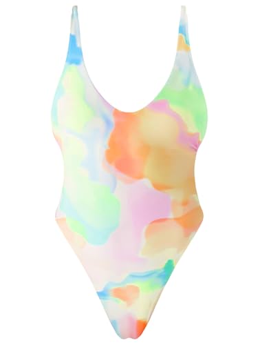 Ocean Blues Women's Tie dye High Cut Low Back One Piece Swimwear Bathing Suits Szie Large