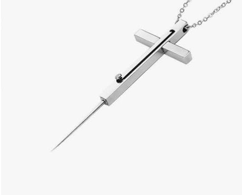 Self Defense Necklace - Hidden Cross Pendant with Safety Lock | 21-Inch Stainless Steel Emergency Tool