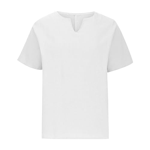 Linen Tops for Women Summer Plus Size T Shirts V Neck Loose Blouses Trendy Tops for Women 2024