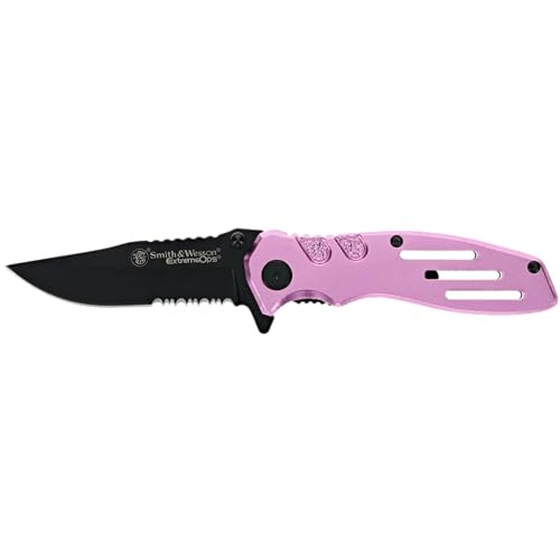 Smith & Wesson Extreme Ops Clip Point with Pocket Clip, Aluminum Handle, 3.1" Blade, Stainless Steel, for Tactical, Survival, and Everyday Carry
