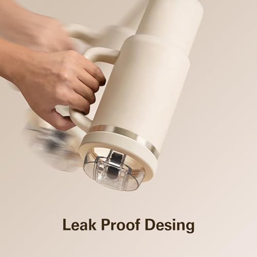 2 Pack - Zarler Upgraded Leakproof Silicone Replacement Lids for 40 oz Stanley Tumbler with 9.5" Straw and Dustproof Cover, Flip Straw Lids,Dual-Drink Stanley Cup Accessories (Beige)