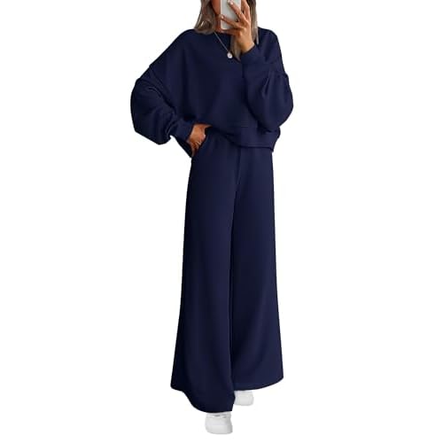 PRETTYGARDEN Women 2 Piece Outfits 2025 Fall Sweatsuits Crewneck Sweatshirt Wide Leg Sweatpants Lounge Sets Tracksuit