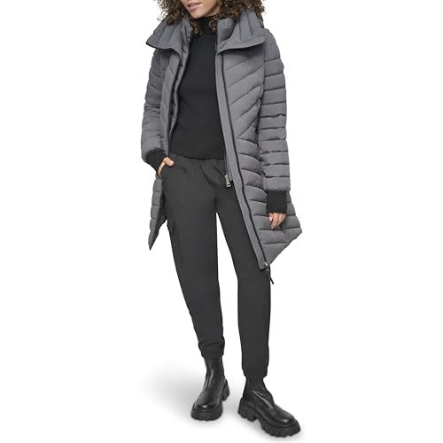 DKNY womens Bib-front Light-weight Puffer