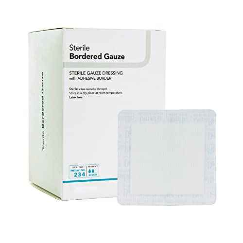 DermaRite's Sterile Bordered Gauze Dressing with Adhesive Border - Flexible Non-Linting Material, First-Aid, Individually Packaged - 2 in. x 2 in., 1 Count, 50 Packs, 50 Total