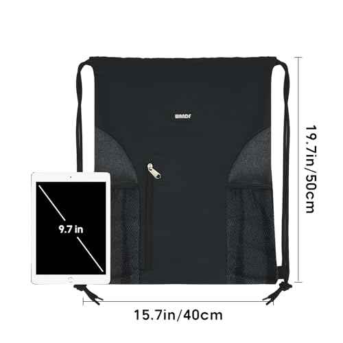 WANDF Drawstring Backpack Sports Gym Sackpack with Mesh Pockets Water Resistant String Bag for Women Men(Black)