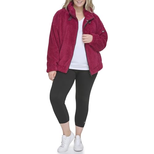 Calvin Klein womens Rope Detail Oversized Hoodie Sherpa Zip Up Jacket