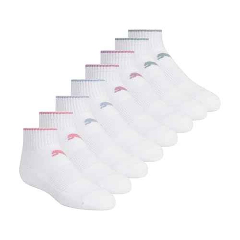 PUMA Girls' Quarter Crew Cushioned Arch Support Socks (8-Pack)