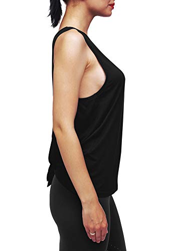 Mippo Womens Workout Yoga Tops Open Back Shirts Athletic Tank Tops Gym Exercise Fitness Active Tee Shirts Cute Work Out Clothes for Women Black L