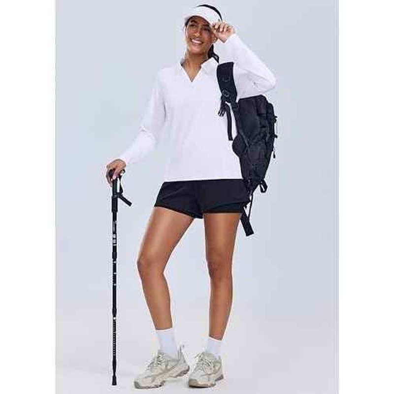 PINSPARK Long Sleeve Shirts for Women UPF 50+ Sun Shirt Workout Tops Quick Dry V Neck Athletic Running Hiking Golf Polo S-3XL