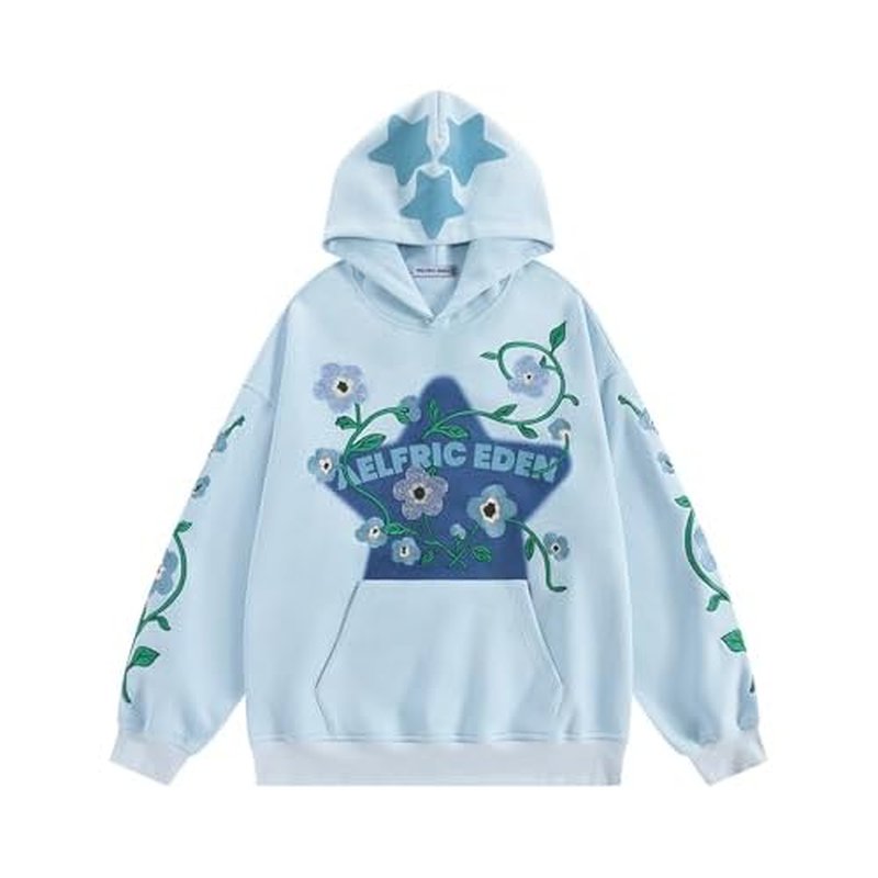 Aelfric Eden Floral Eden Star Pullover Hoodie Embroidery Graphic Hoodies Y2K Oversized Hooded Sweatshirt