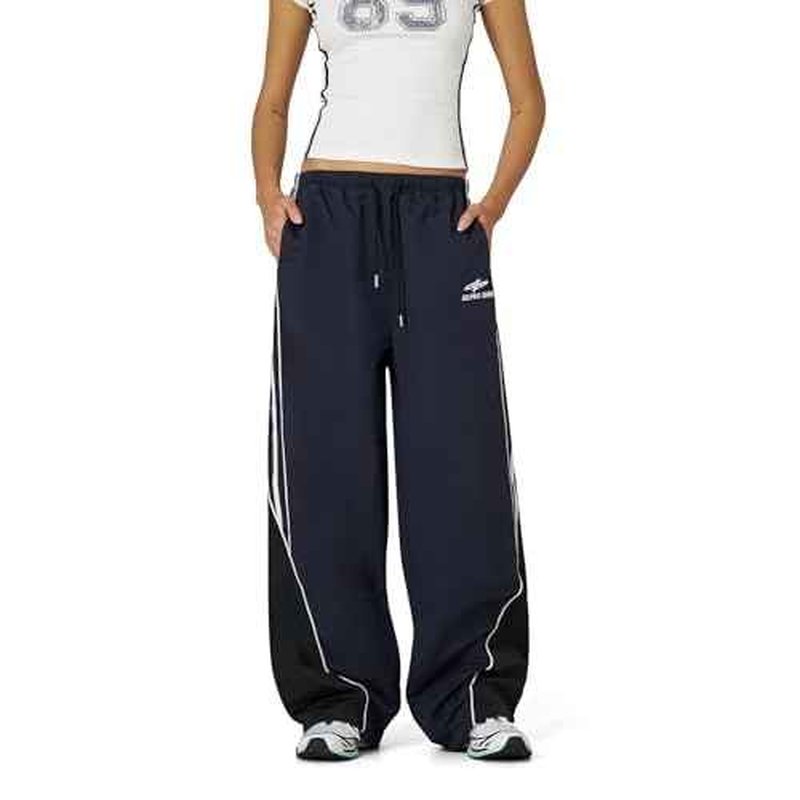 Aelfric Eden Womens Embroidery Patchwork Striped Track Pants Unisex Baggy Sweatpants Wide Leg Drawstring Y2K Pants