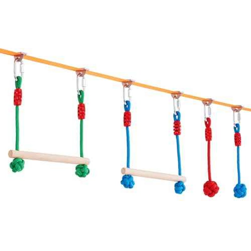 VEVOR Ninja Warrior Obstacle Course for Kids, 2 x 65 ft Weatherproof Slacklines, 500lbs Weight Capacity Monkey Line, Outdoor Playset Equipment, Backyard Toys Training Equipment Set with 12 Obstacles