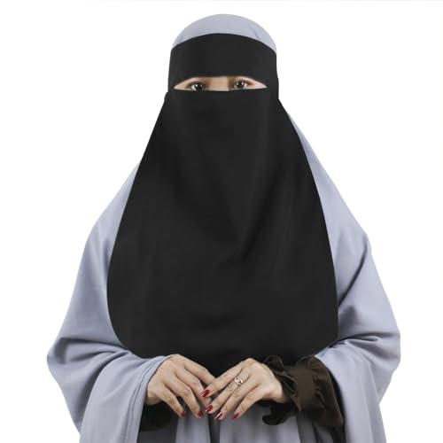 Single Layer Niqab, Soft Chiffon Muslim Veil Face Cover, One Layer Nose Piece, Hijab Prayer Face Mask for Women Men