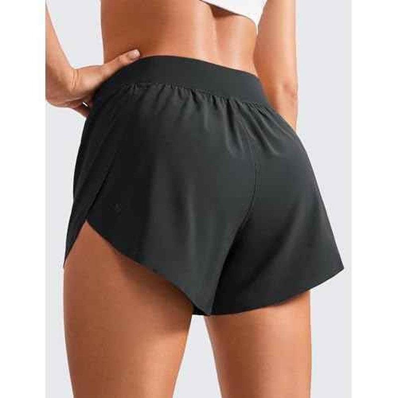 CRZ YOGA Mid Waisted Split Running Shorts for Women 4" - Comfy Mesh Liner for Workout Athletic Gym Track Quick Dry