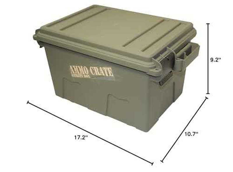 MTM AC5C 5-Can Ammo Crate Mini, Convenient size, Store 650 rounds of 9mm bulk ammo, Stackable & ACR7-18 Ammo Crate Utility Box, Large, Green, Forest Green/Black