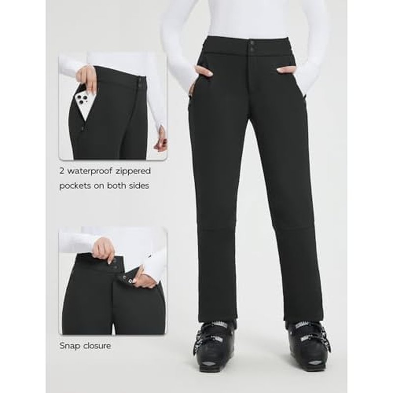 baleaf Snow Pants Womens Fleece Lined Water Resistant Insulated Softshell Winter Ski Pants with Pockets Snowboarding Hiking