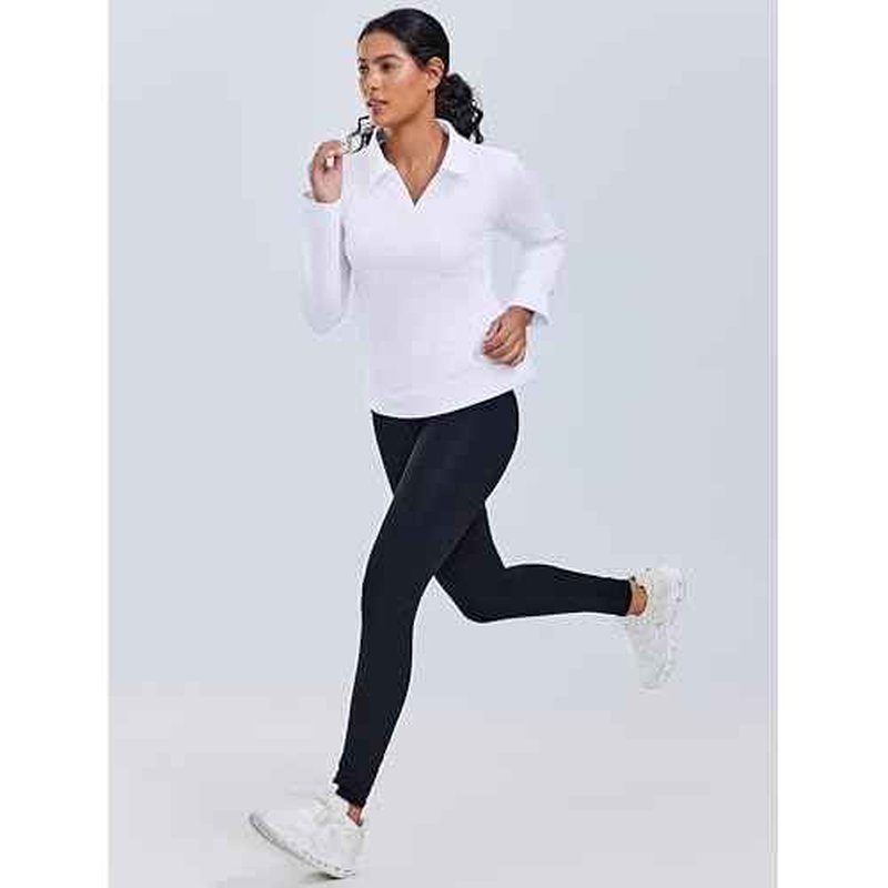 PINSPARK Long Sleeve Shirts for Women UPF 50+ Sun Shirt Workout Tops Quick Dry V Neck Athletic Running Hiking Golf Polo S-3XL