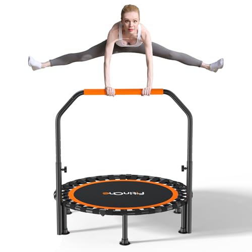 40"/48" Foldable Mini Trampoline Load 450lbs,Portable Exercise Rebounder Trampoline with Adjustable Foam Handle,Fitness Trampoline for Adults and Kids (40 inch with handrail)