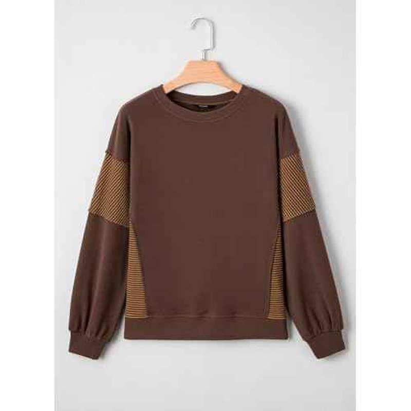 Dokotoo Casual Crewneck Sweatshirt for Women Long Sleeve Soft Knit Tops Striped Contrast Tunic Shirts Fall Winter Clothes