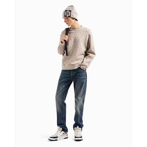 Armani Exchange Men's All Over Logo Stretch Bonded Cotton Crewneck Sweatshirt
