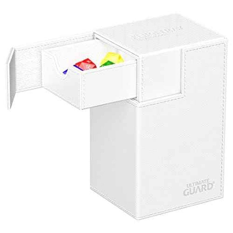 Ultimate Guard Flip'n'Tray 80+, Deck Case for 80 Double-Sleeved TCG Cards + Dice Tray, White, Independent Magnetic Closure & Microfiber Inner Lining