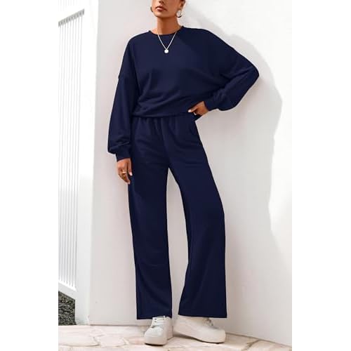 PRETTYGARDEN Women 2 Piece Outfits 2025 Fall Sweatsuits Crewneck Sweatshirt Wide Leg Sweatpants Lounge Sets Tracksuit