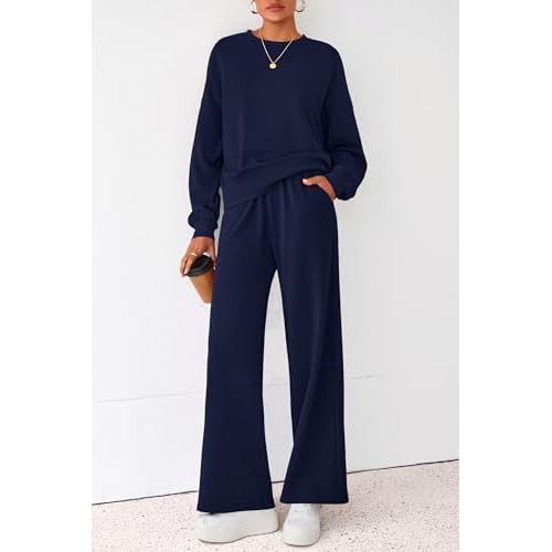 PRETTYGARDEN Women 2 Piece Outfits 2025 Fall Sweatsuits Crewneck Sweatshirt Wide Leg Sweatpants Lounge Sets Tracksuit