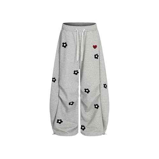 Aelfric Eden Baggy Wide Leg Sweatpants Flower Embroidery Casual Y2K Elastic Drawstring Lantern Barrel Lounge Trouser Pants