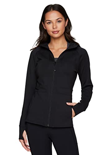 RBX Active Women's Soft Lightweight Zip Hooded Running Jacket Solid Black M