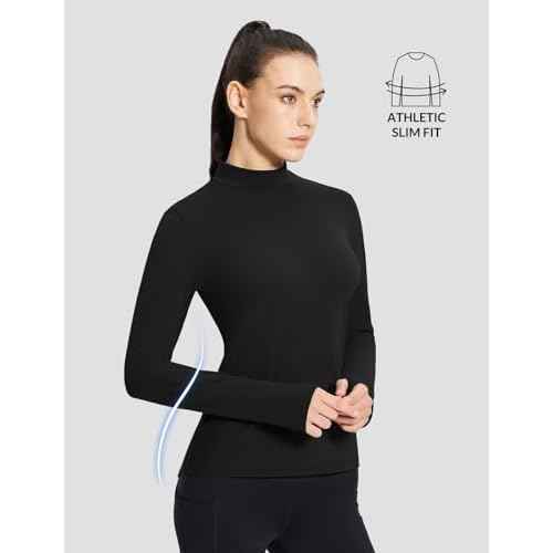 baleaf Women's Thermal Long Sleeve Shirts Fleece Mock Neck Top Warm Undershirts with Detachable Neck Gaiter Thumbholes
