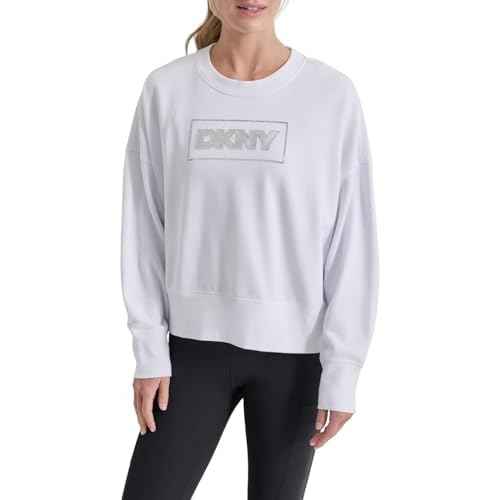 DKNY womens Foil Rhinestone Logo Crewneck Sweatshirt