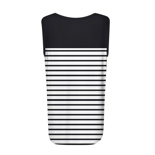 Womens Sleeveless Shirt Ladies Tops, Sleeveless Tunic Party Summer Tank Tops Ladies Classic Soft Trendy Stripes Tank Tops Comfy Camisole Square Neck Blouse Black