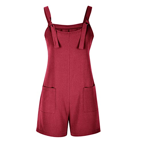 namayuj Womens Summer Rompers Casual Loose Fit Sleeveless Short Jumpsuits Adjustable Shoulder Straps Overalls with Pockets