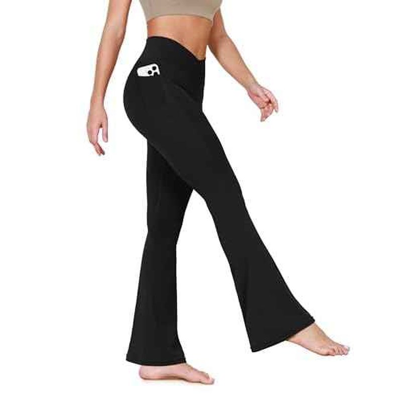 ODODOS Cloud Feeling Crossover Flared Pants with Pockets for Women, Cross Waist Bootcut Lounge Yoga Pants- 30" / 32" Inseam