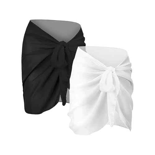 2PCS Sarong Wraps for Women, Beach Cover Ups for Women, Chiffon Sarong Swimsuit Coverup for Pool, Summer Wear