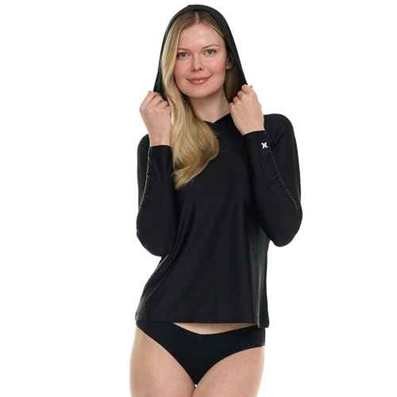 Hurley Rash Guard for Women with Hood, Long Sleeve Hoodie Swim Shirts for Women, Quick Dry UPF 50+ SPF Sun & UV Protection